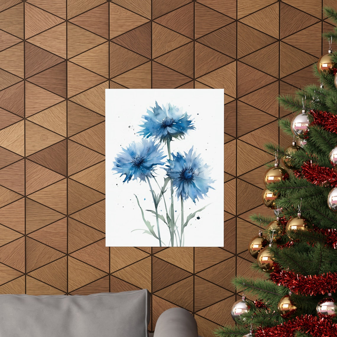 Blue Cornflower Trio Gentle Watercolor Botanical Floral Poster - Image 3