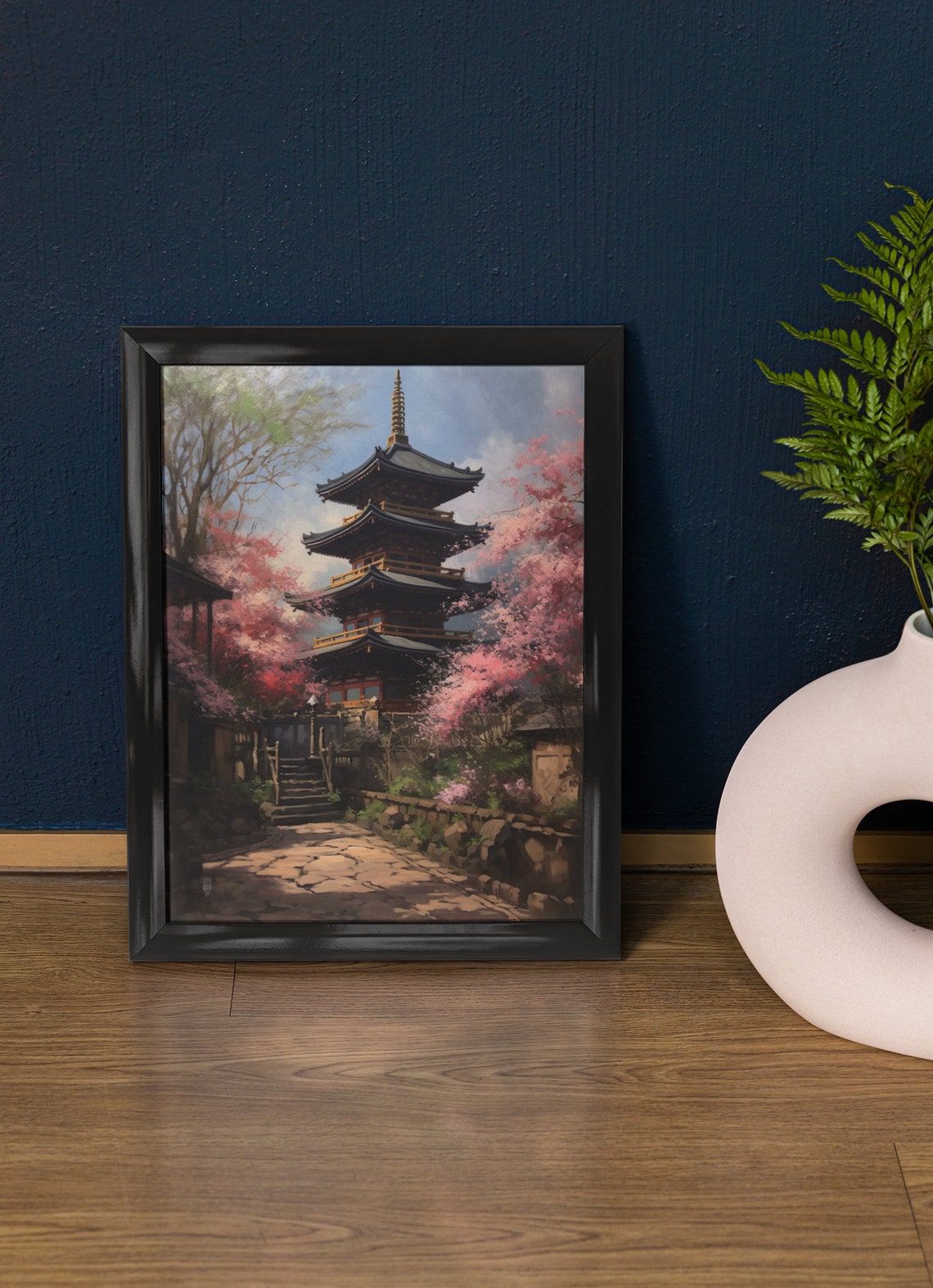 Japanese Pagoda in Cherry Blossom Spring Garden Travel Poster