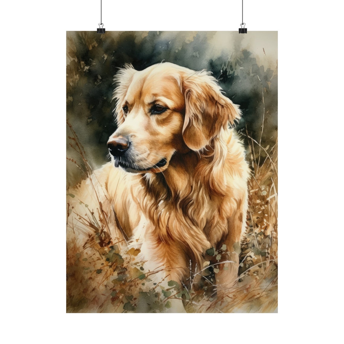 Golden Retriever Autumn Grass Portrait Watercolor Dog Art Poster - Image 5