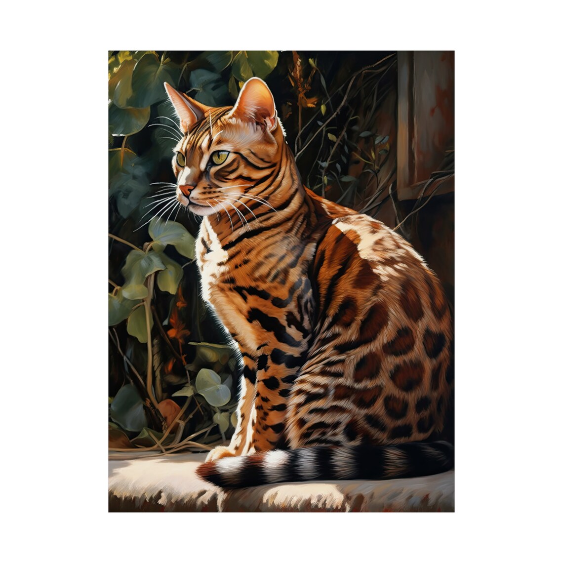 Bengal Cat Golden Spotted Sunlight Feline Oil Painting Wall Art - Image 4