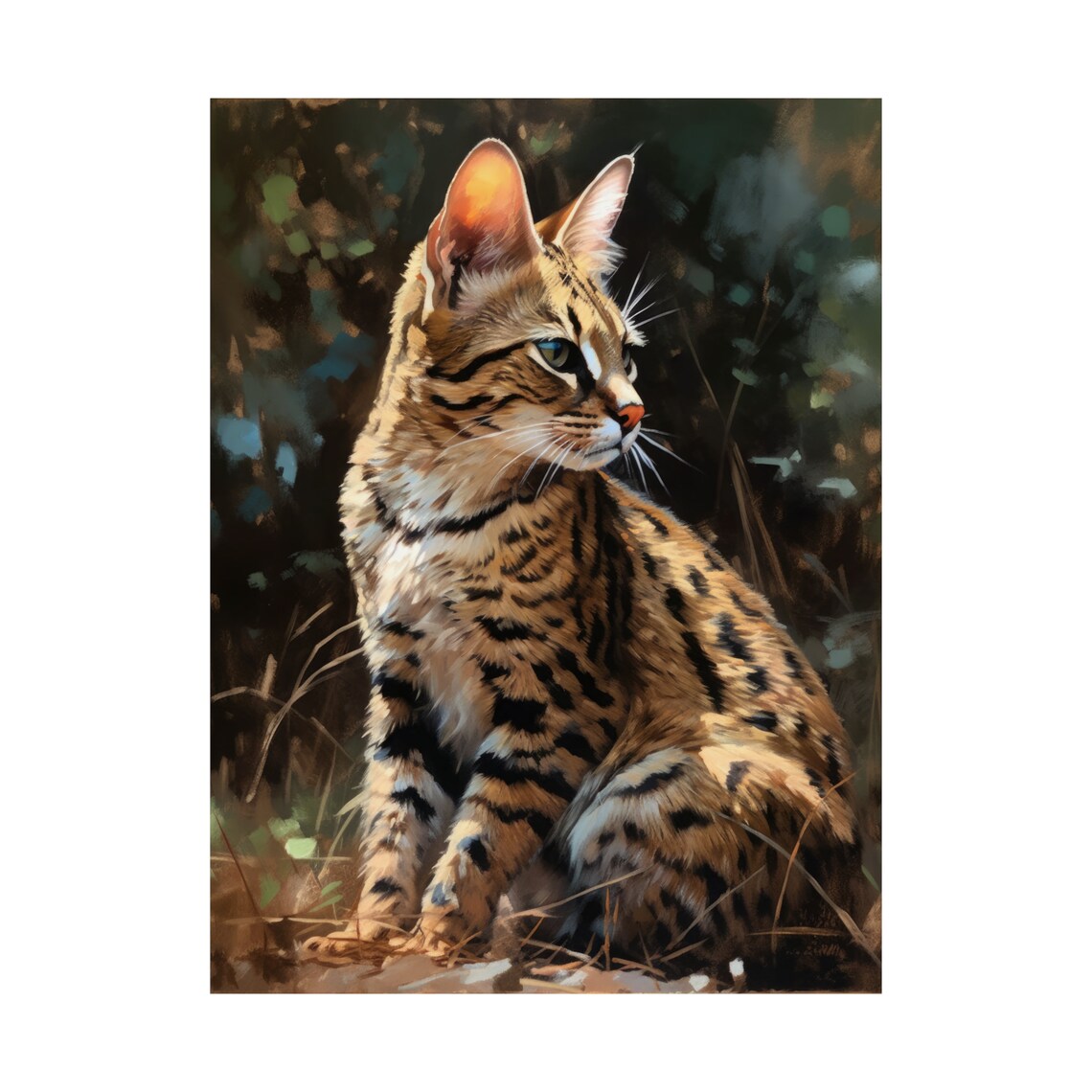 Savannah Cat Seated Profile Spotted Exotic Feline Portrait Wall Art Print - Image 4
