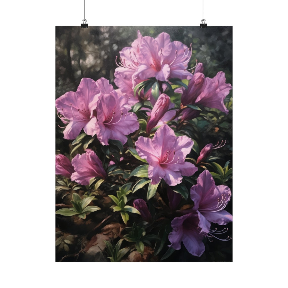 Pink Azalea Garden Blooms Soft Morning Light Spring Floral Art Poster - Image 4