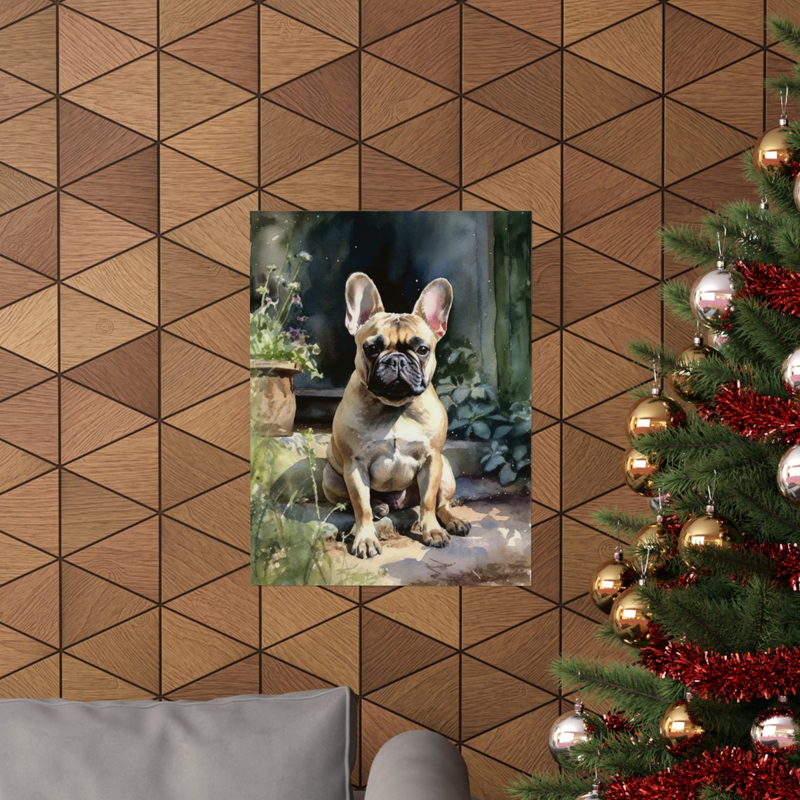 French Bulldog Fawn Garden Steps Portrait Watercolor Dog Poster - Image 3