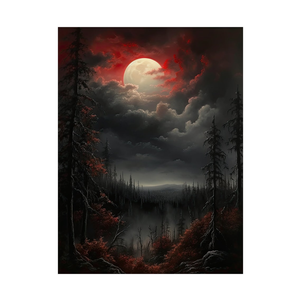 Stormy Night Full Moon Breaking Through Dark Clouds Gothic Art Print - Image 4