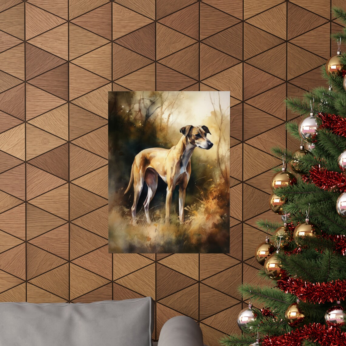 English Greyhound in Golden Autumn Grass Watercolor Dog Art Print - Image 3