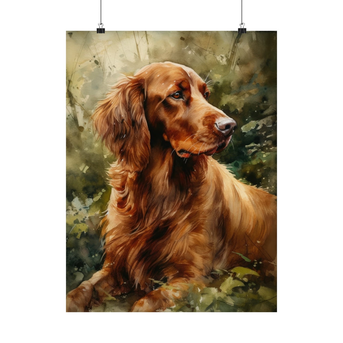 Irish Setter Portrait In Watercolor Among Green Woodland Light Poster - Image 5