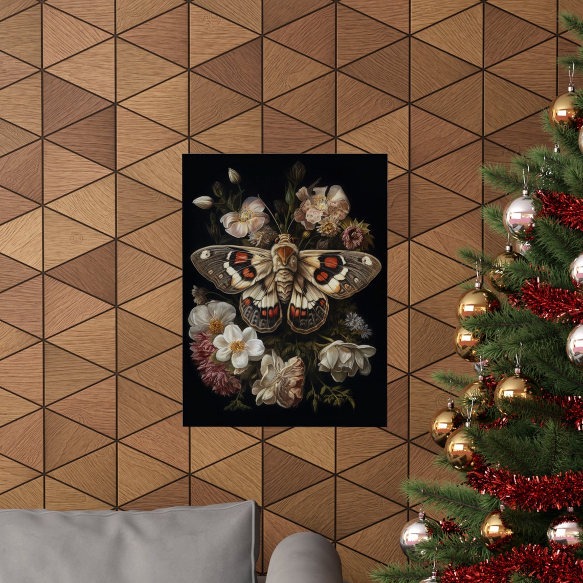 Dark Academia Cream Moth White Floral Gothic Night Insect Poster - Image 3
