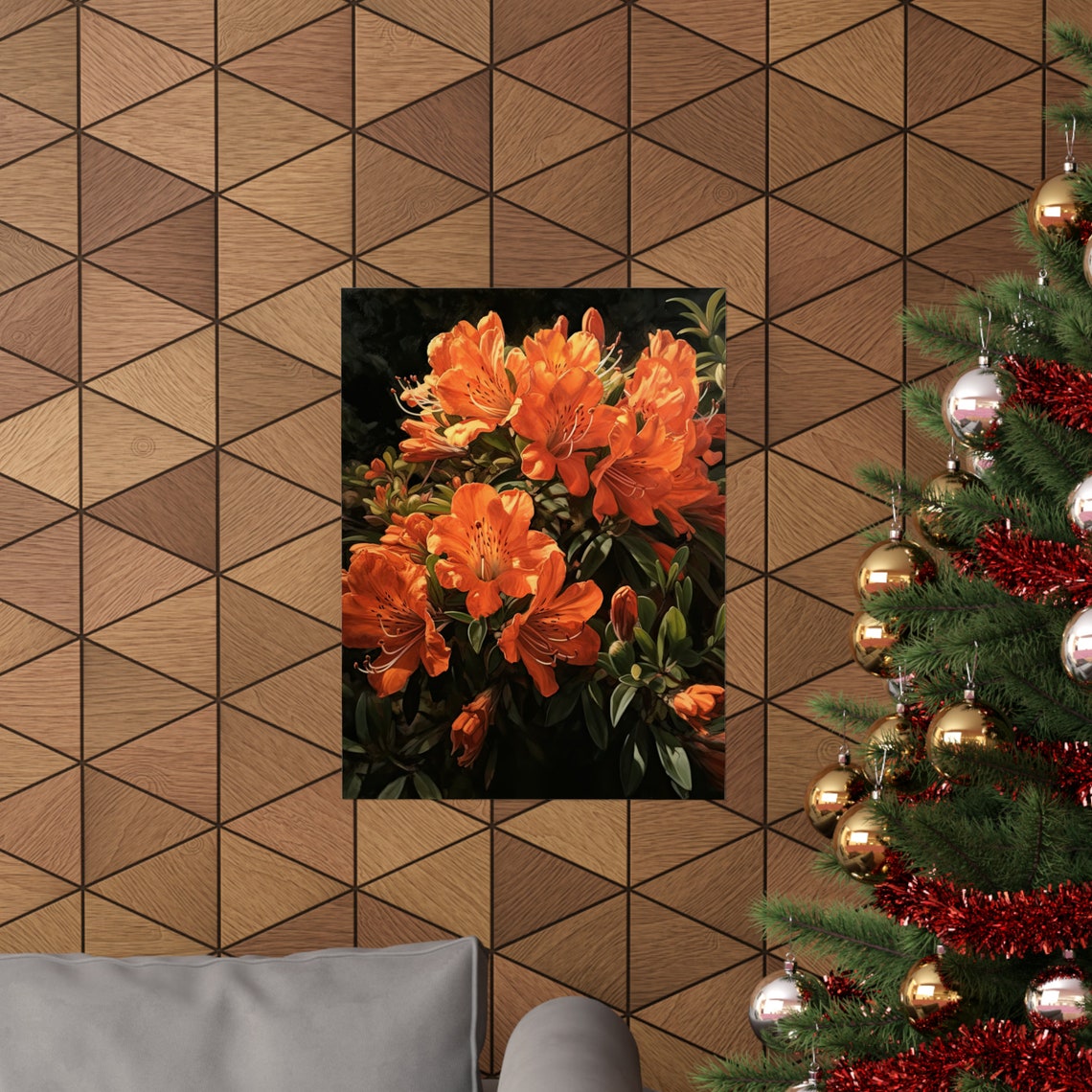 Burnt Orange Azalea Blossoms Dark Botanical Oil Painting Art Poster - Image 3
