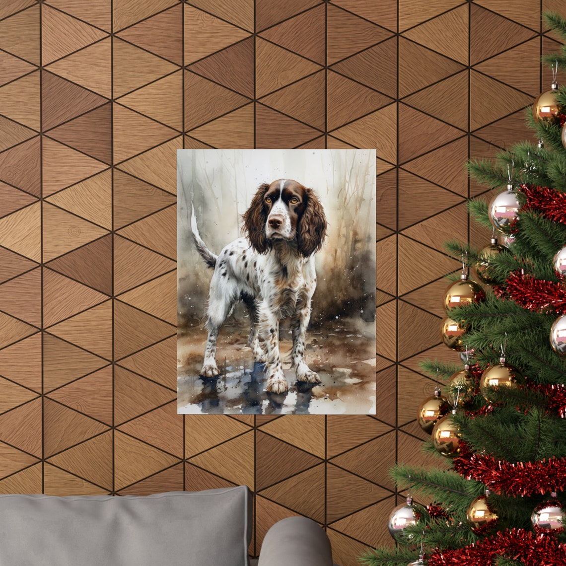 English Springer Spaniel Dog Standing in Misty Autumn Woods Poster - Image 3