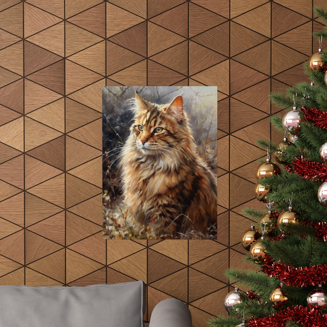 LaPerm Cat Fluffy Golden Tabby Longhair With Green Eyes Portrait Print - Image 3