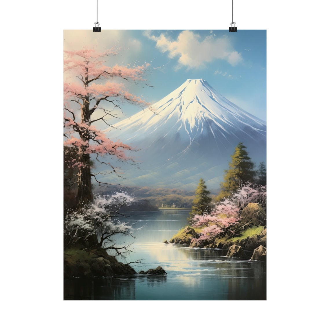 Mt Fuji Spring Cherry Blossoms Lake Mirror Reflection Travel Poster - Image 5