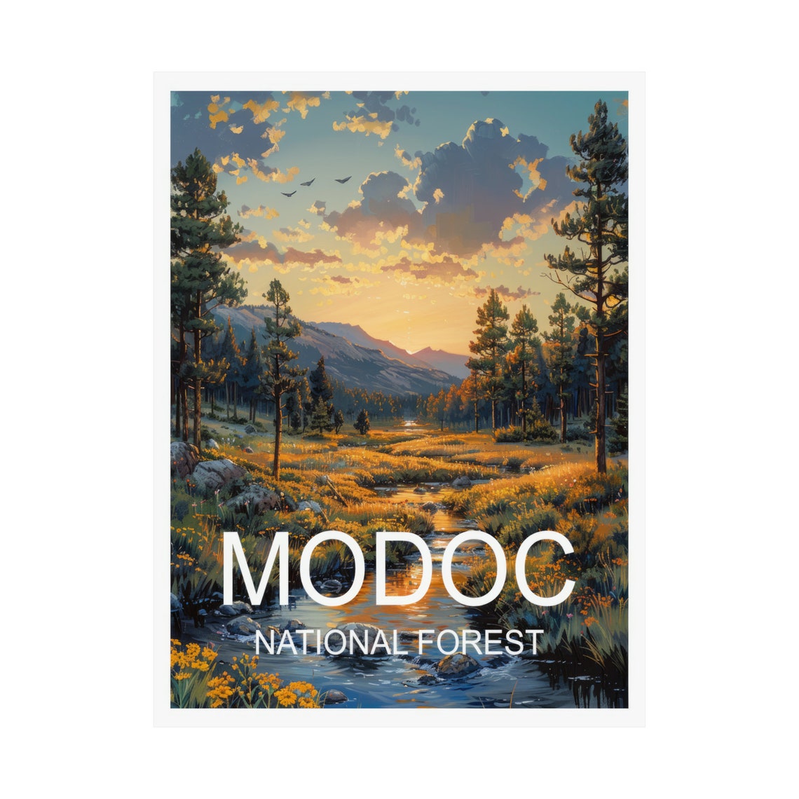 Modoc National Forest Sunset Meadow Stream Pine Tree Travel Poster - Image 3