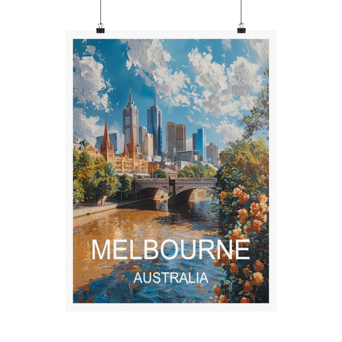 Melbourne Australia Skyline Yarra River Bridge City View Travel Poster - Image 5