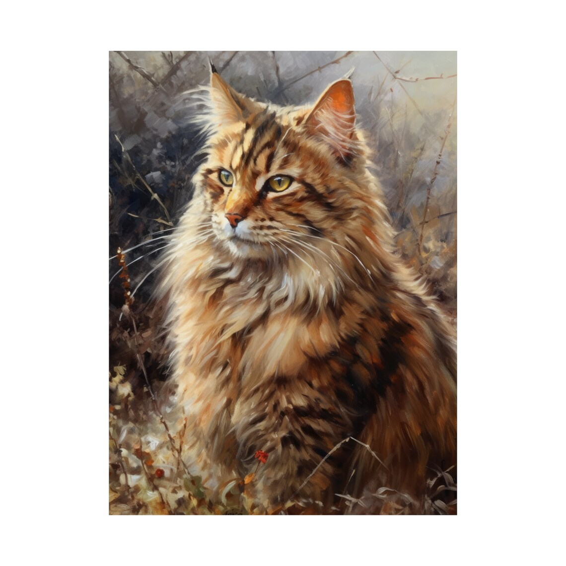 LaPerm Cat Fluffy Golden Tabby Longhair With Green Eyes Portrait Print - Image 4