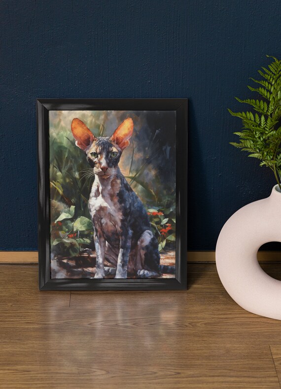 Cornish Rex Cat Tortoiseshell Coat Big Ears Garden Art Poster