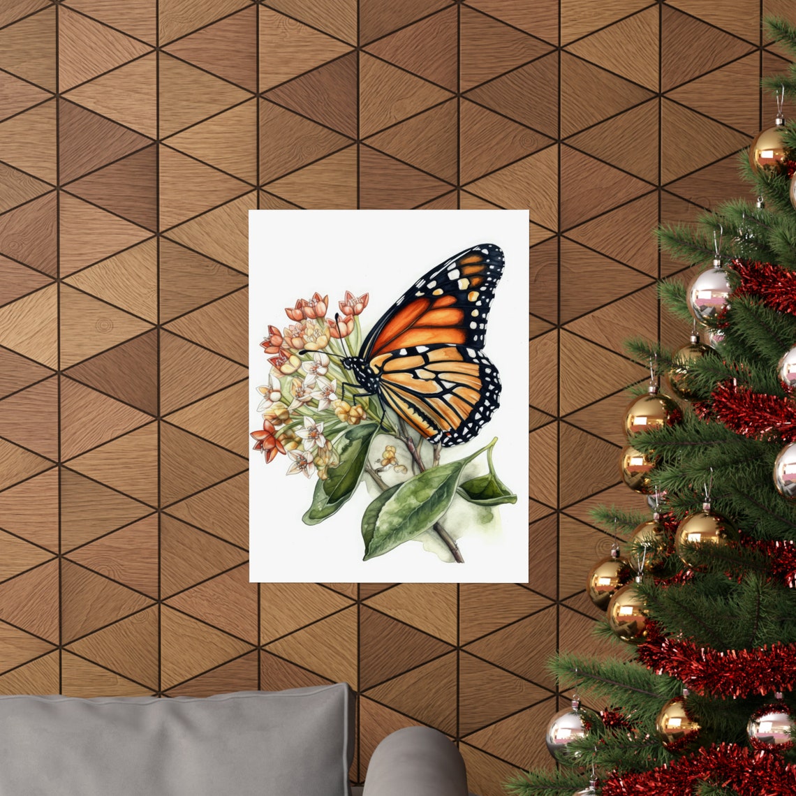Monarch Butterfly Blossom Perch Orange Black Watercolor Wall Art - Image 3