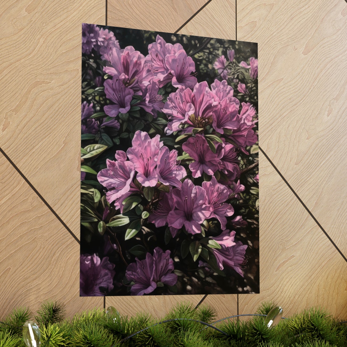 Purple Azalea Dense Bloom Bush Sunlit Spring Garden Floral Art Poster - Image 2