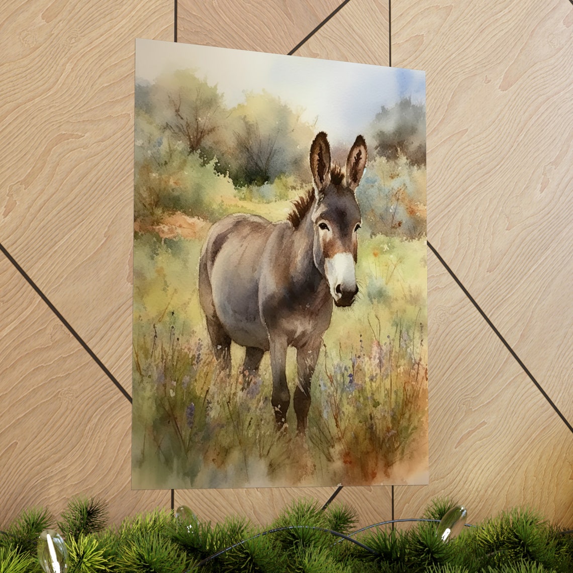 Donkey Standing Meadow Watercolor Farm Animal Countryside Art Print - Image 2