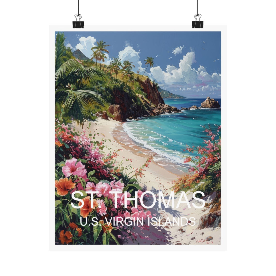 St Thomas US Virgin Islands Hibiscus Beach Paradise Travel Poster - Image 4