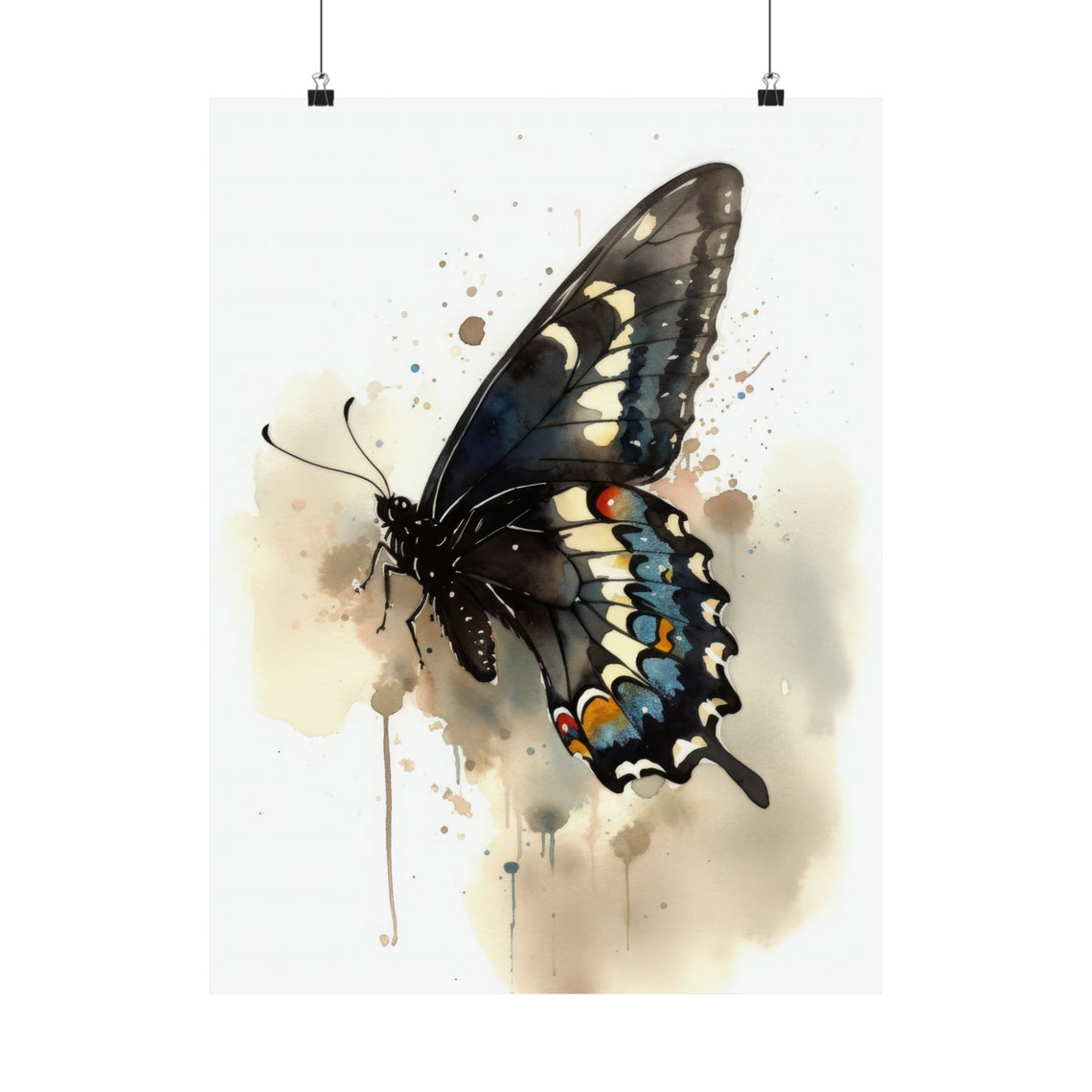 Black Swallowtail Butterfly Blue Orange Spots Watercolor Art Print - Image 5