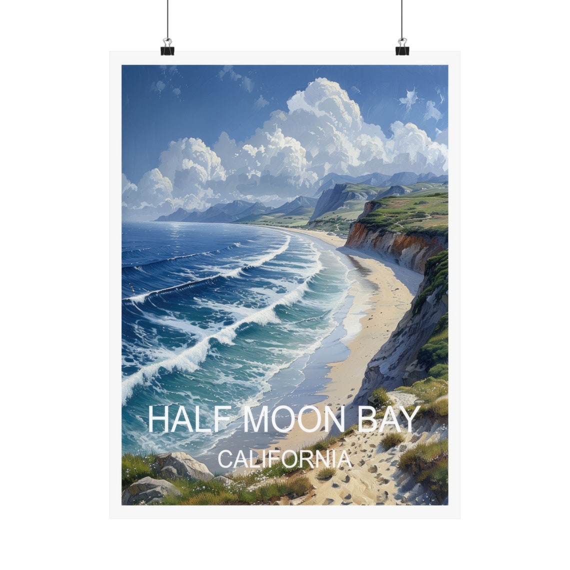 Half Moon Bay California Cliff Beach Rolling Waves Travel Poster - Image 5