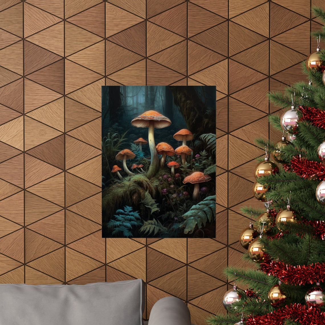 Gothic Red Cap Mushrooms Dark Teal Forest Floor Witchy Art Poster - Image 3