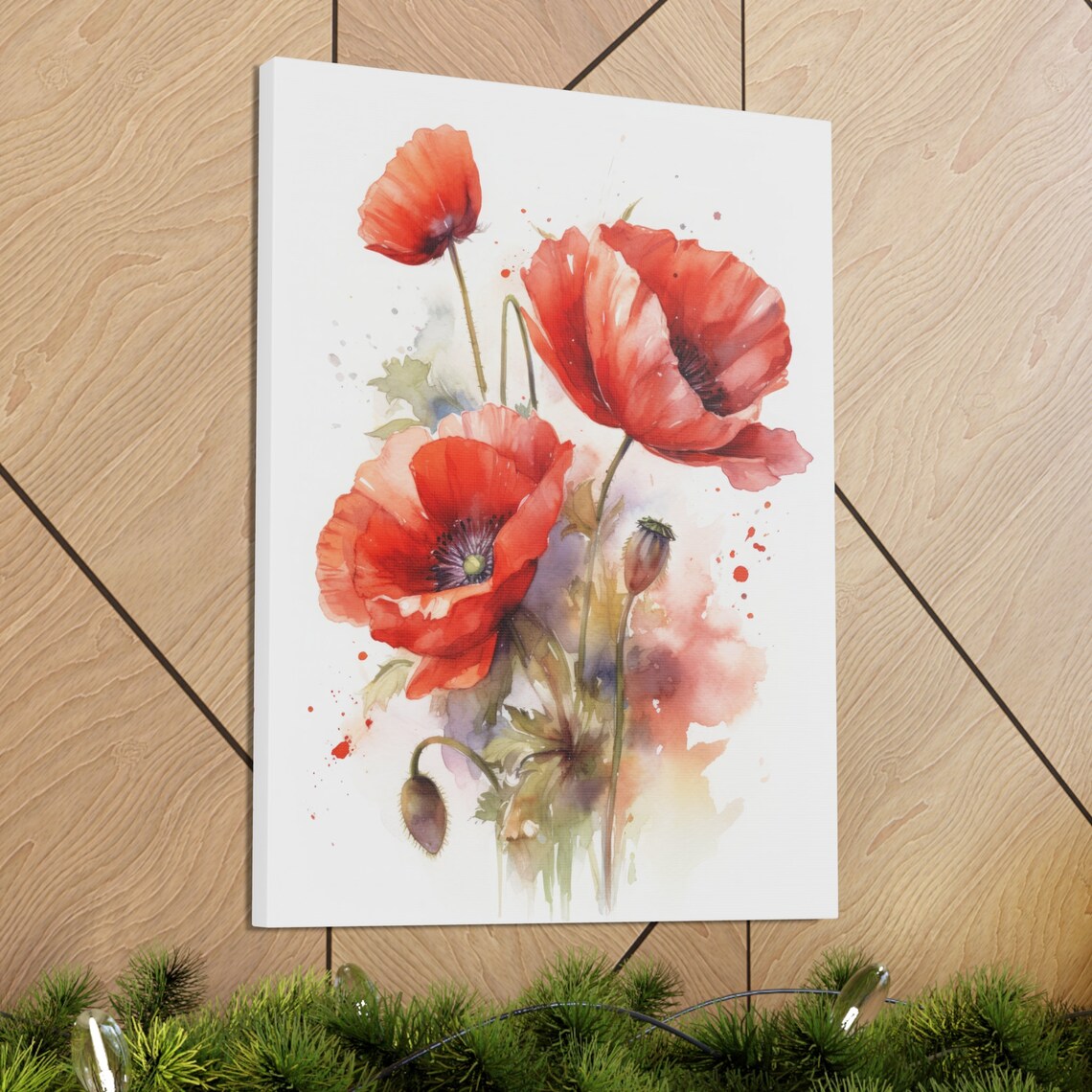 Red Poppy Flowers Delicate Watercolor Floral Botanical Art Print - Image 3