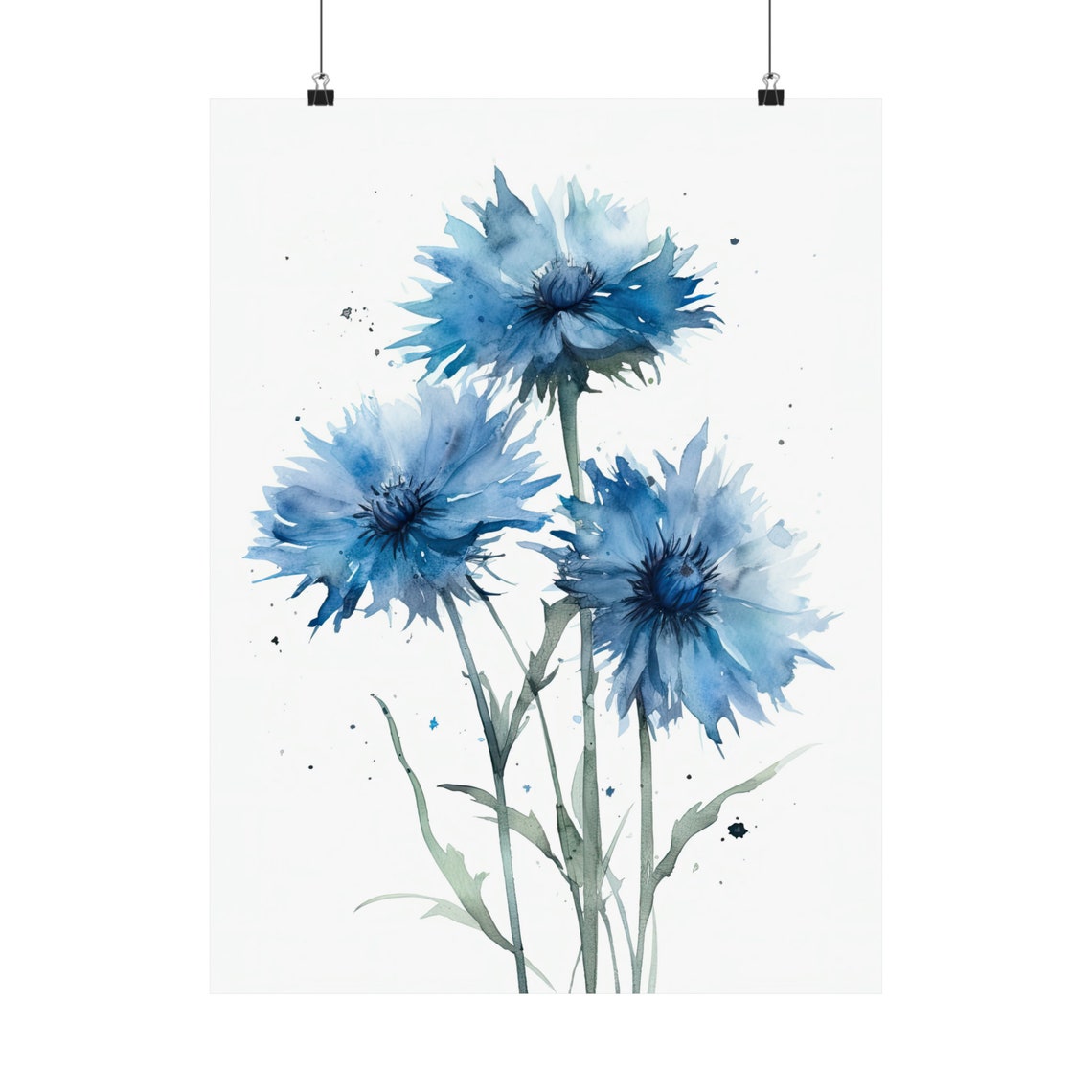 Blue Cornflower Trio Gentle Watercolor Botanical Floral Poster - Image 5