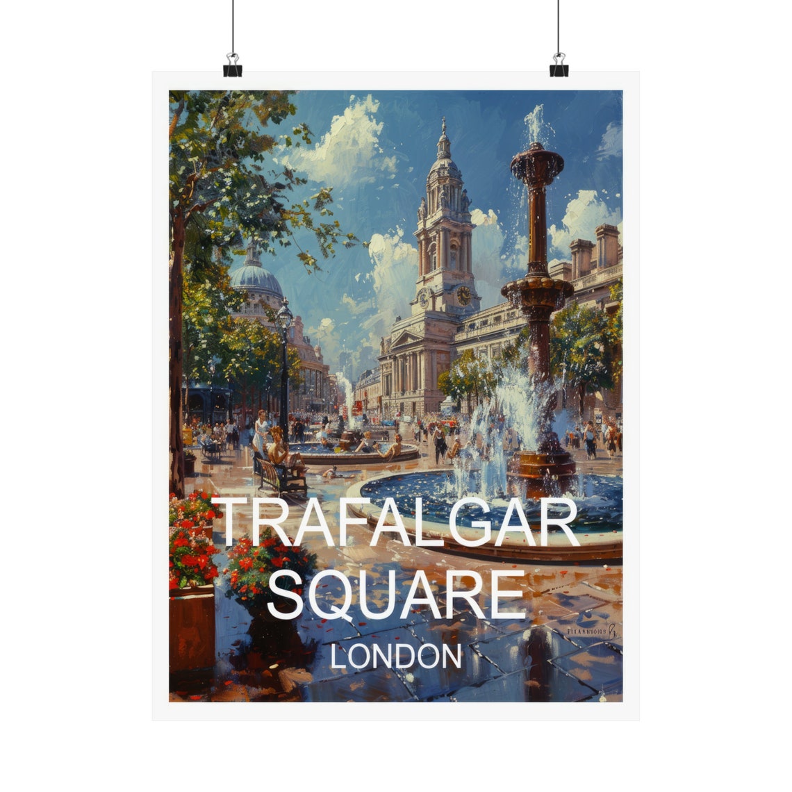 Trafalgar Square London Fountain Plaza Sunny Summer Day Travel Poster - Image 5