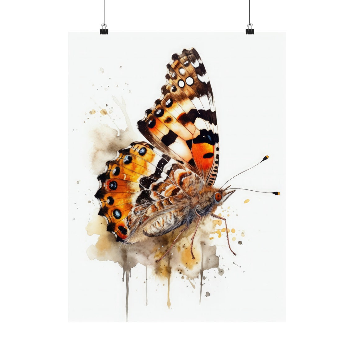 Painted Lady Butterfly Eyespots Orange Wings Watercolor Insect Poster - Image 5