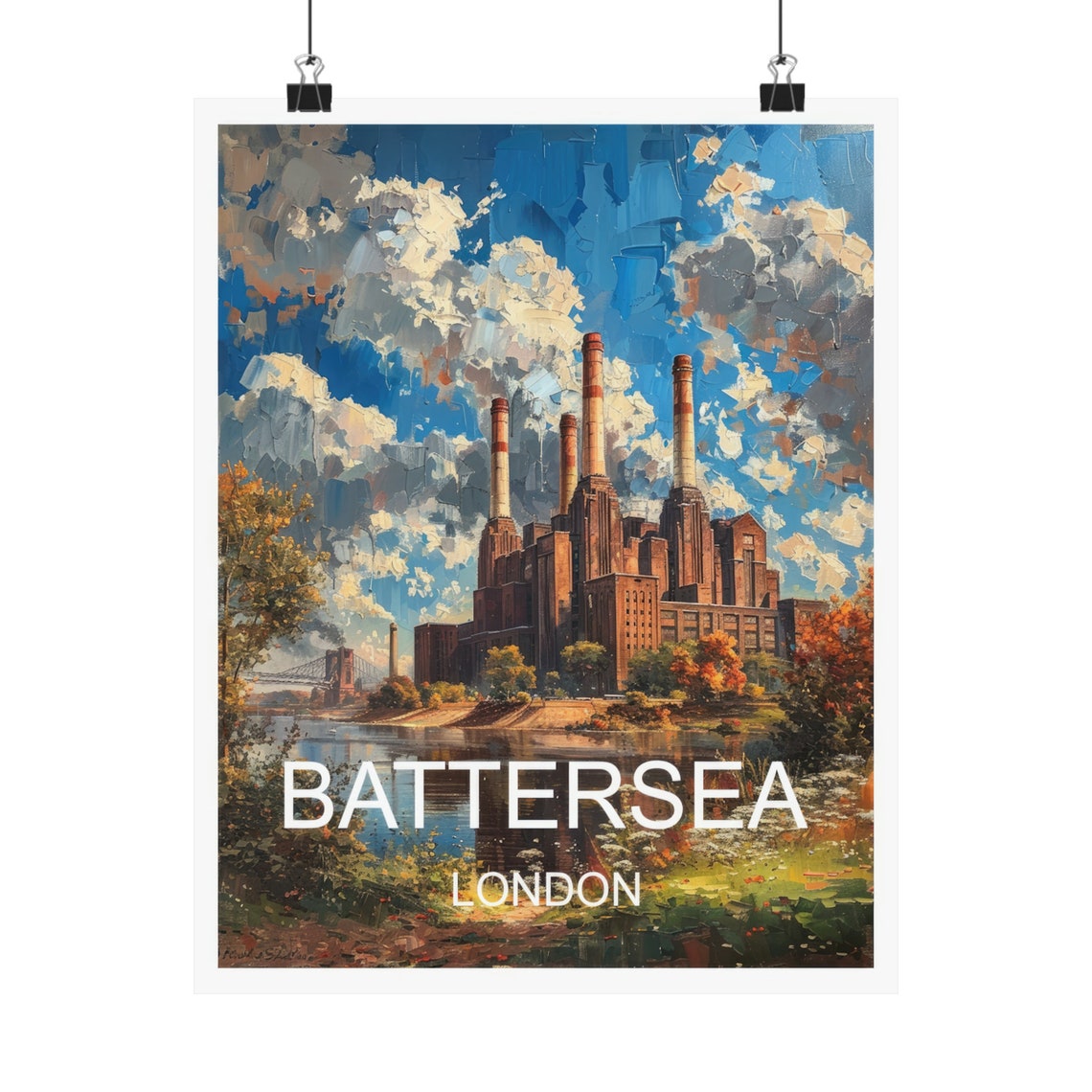 Battersea Power Station London Impressionist Thames Travel Poster - Image 4
