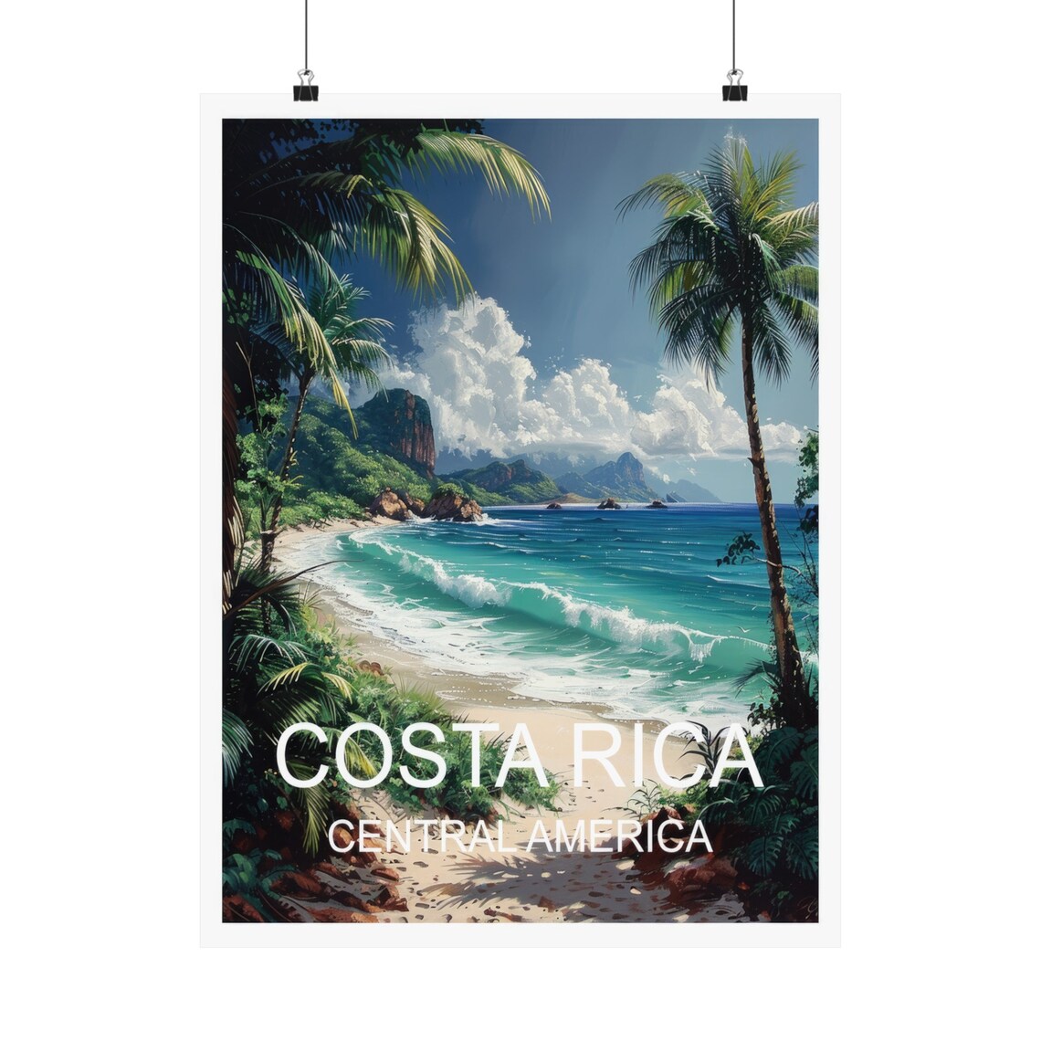 Costa Rica Central America Palm Beach Turquoise Waves Travel Poster - Image 5