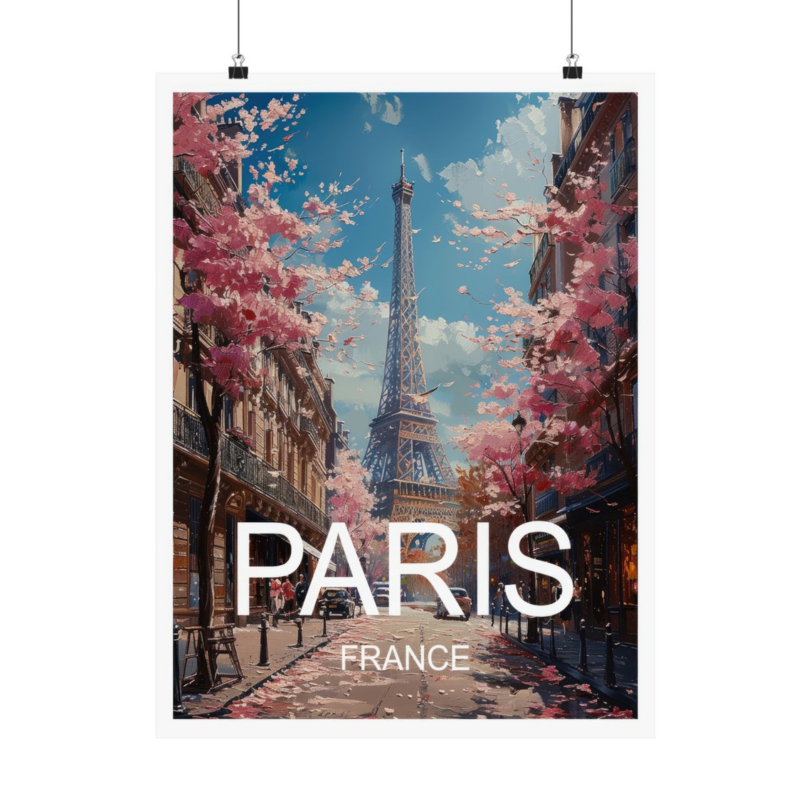 Paris Eiffel Tower Pink Spring Blossom Street View Travel Poster - Image 5