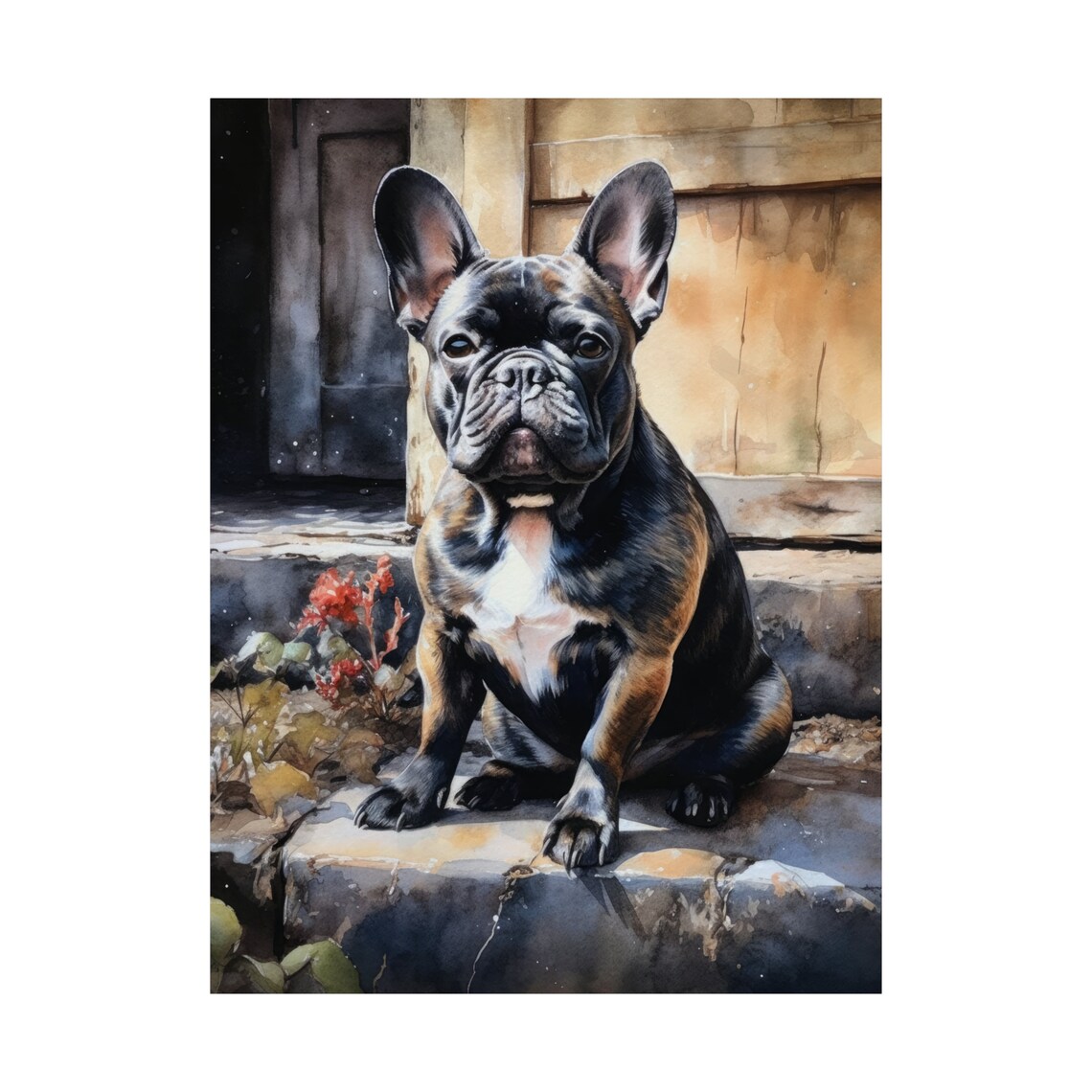 French Bulldog Brindle Stone Steps Portrait Watercolor Dog Poster - Image 4