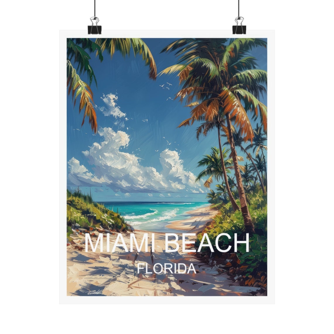 Miami Beach Florida Palm Trees Sunny Tropical Beach Travel Poster - Image 4