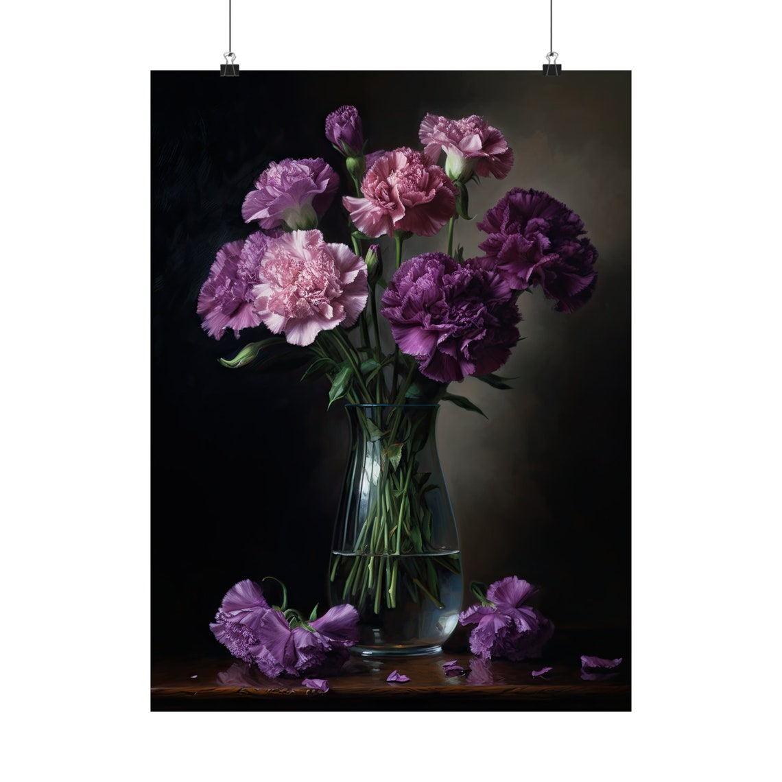 Purple Pink Carnation Mix Tall Glass Vase Rich Dark Floral Poster - Image 5