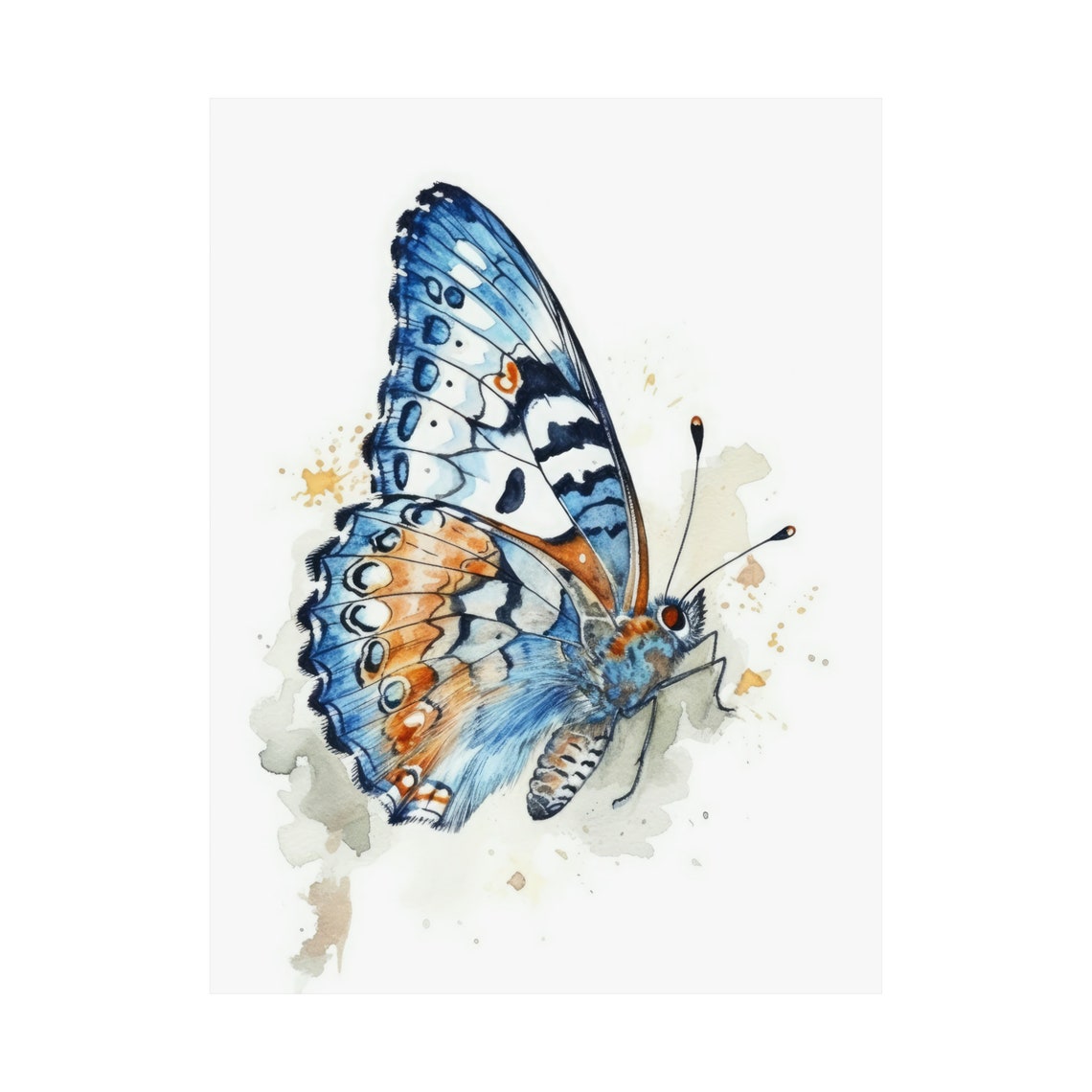 White Admiral Butterfly Blue Black Wings Watercolor Insect Art Poster - Image 4