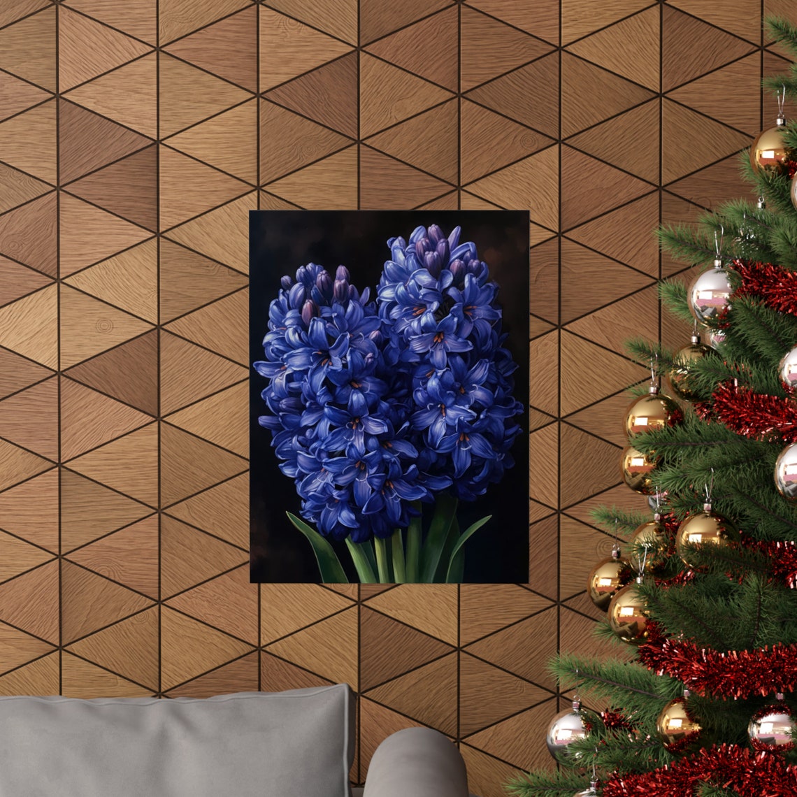 Indigo Blue Hyacinth Flower Heads Dark Moody Botanical Art Poster - Image 3
