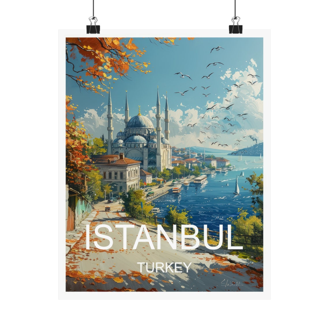 Istanbul Turkey Blue Mosque Waterfront Seagulls Travel Poster - Image 4