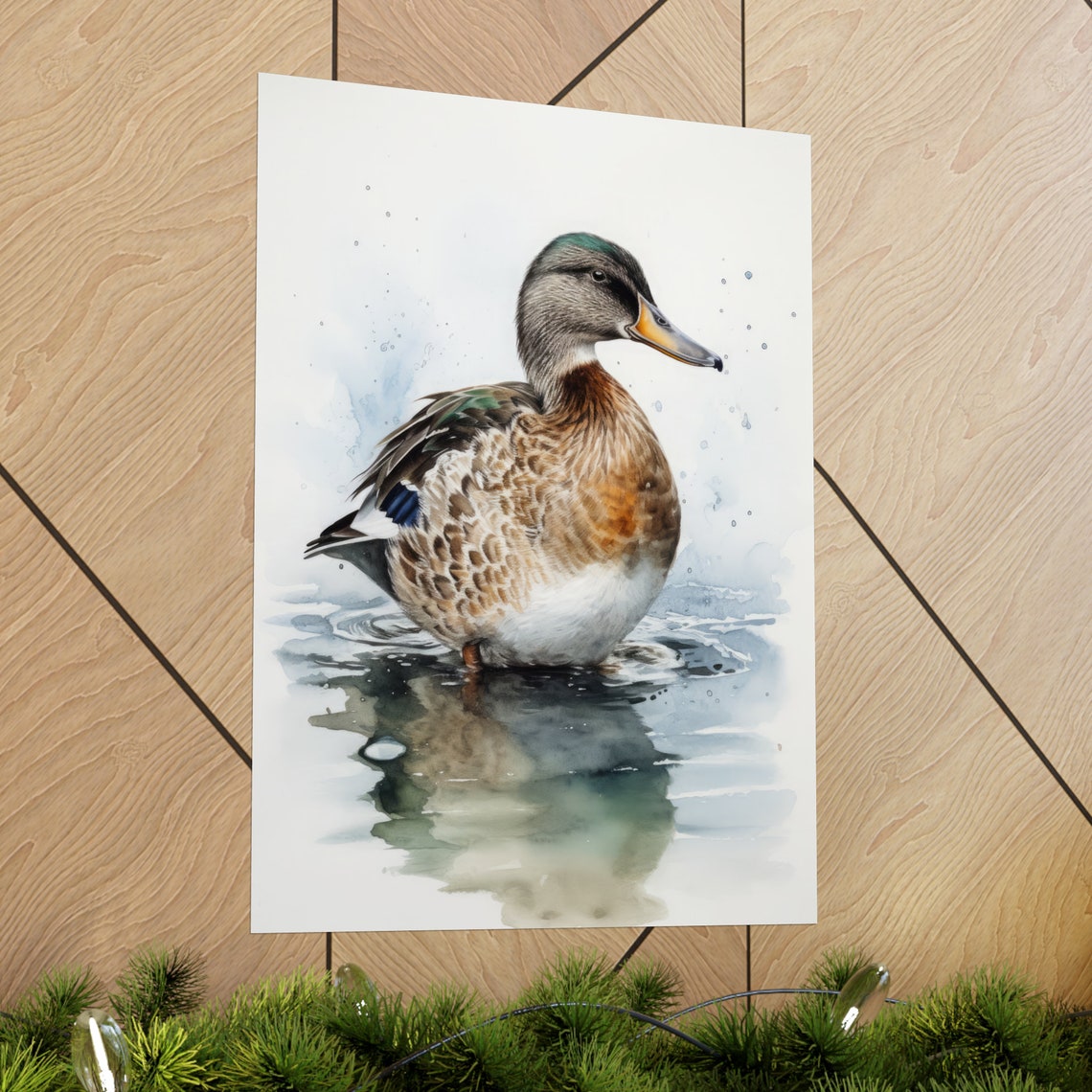 Mallard Duck Watercolor Swimming Pond Reflection Bird Fine Art Poster - Image 3