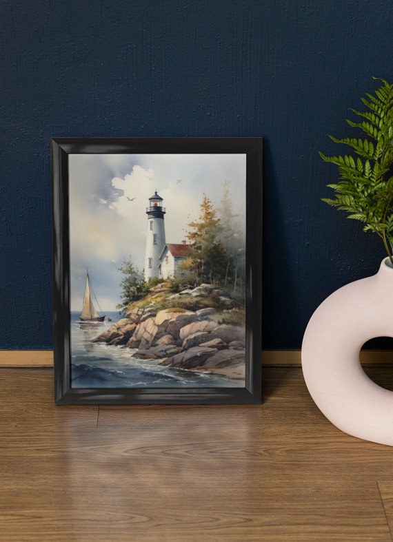 Lighthouse Art Print Lighthouse Painting Lighthouse Wall Art Beach Art Print Beach Wall Art Ocean Dcor Ocean Painting Ocean Theme