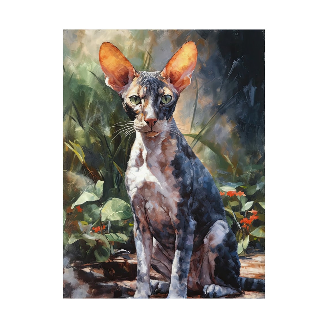 Cornish Rex Cat Tortoiseshell Coat Big Ears Garden Art Poster - Image 4