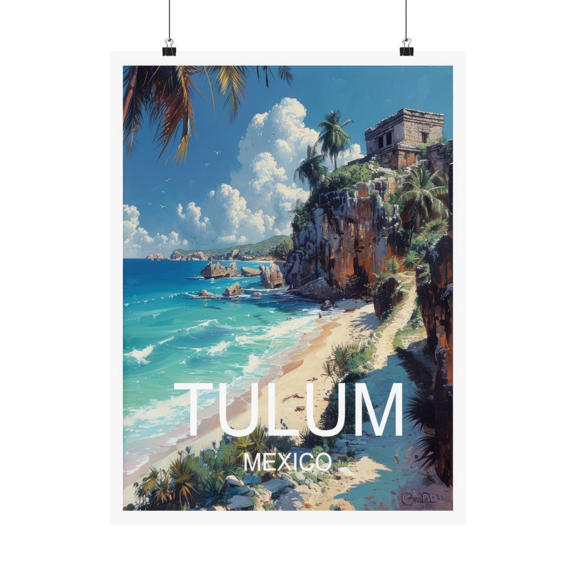 Tulum Mexico Ancient Mayan Temple Cliff Beach Ocean Travel Poster - Image 5