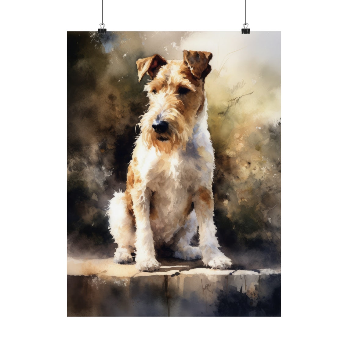 Wire Fox Terrier Sitting Watercolor Portrait Dog Lover Art Poster - Image 5