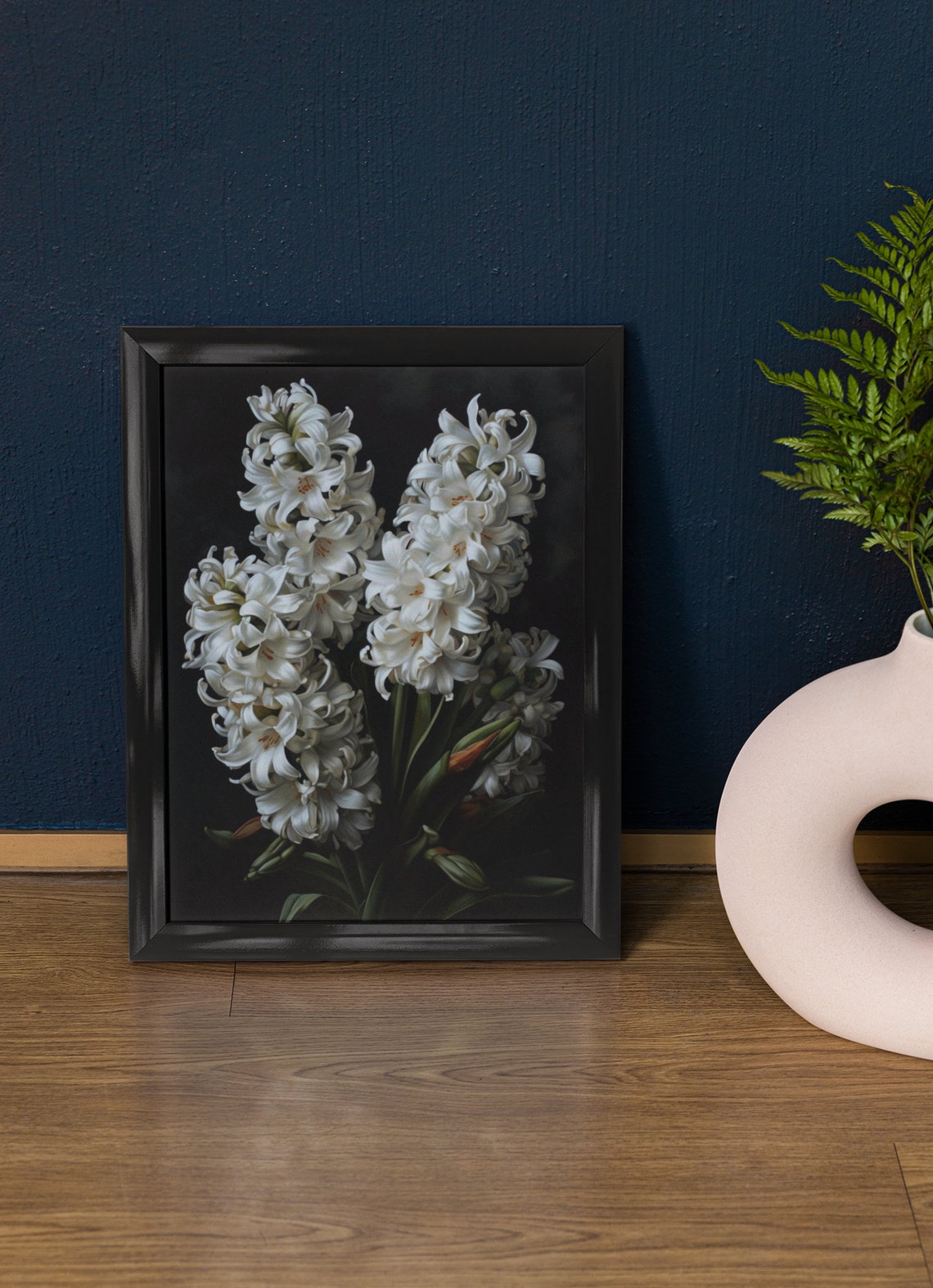 White Hyacinth Tall Spikes Dark Dramatic Spring Floral Art Poster