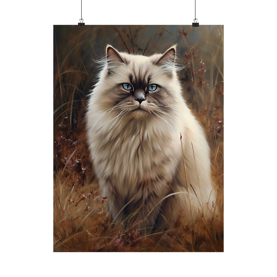 Himalayan Cat Blue Eyes Autumn Field Longhair Feline Art Poster - Image 5