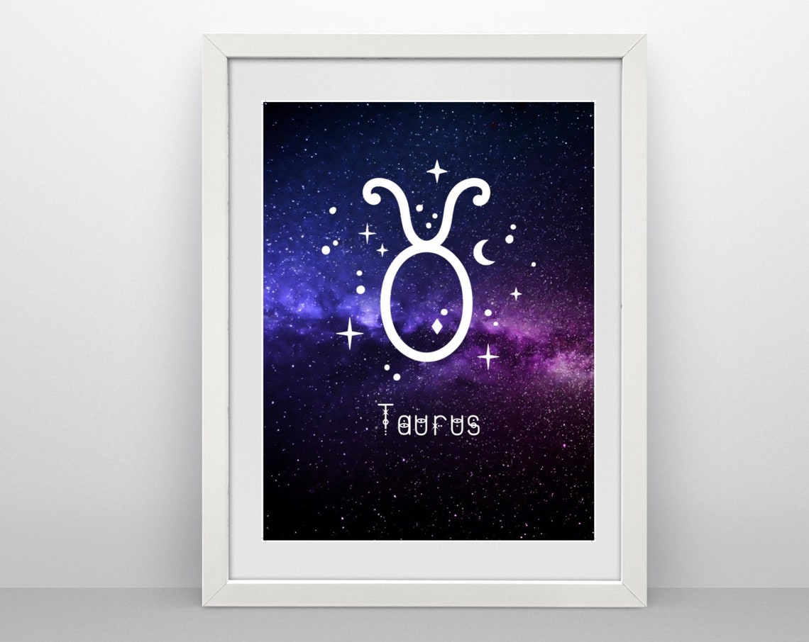 Taurus Zodiac Symbol Purple Galaxy Starry Astrology Art Poster
