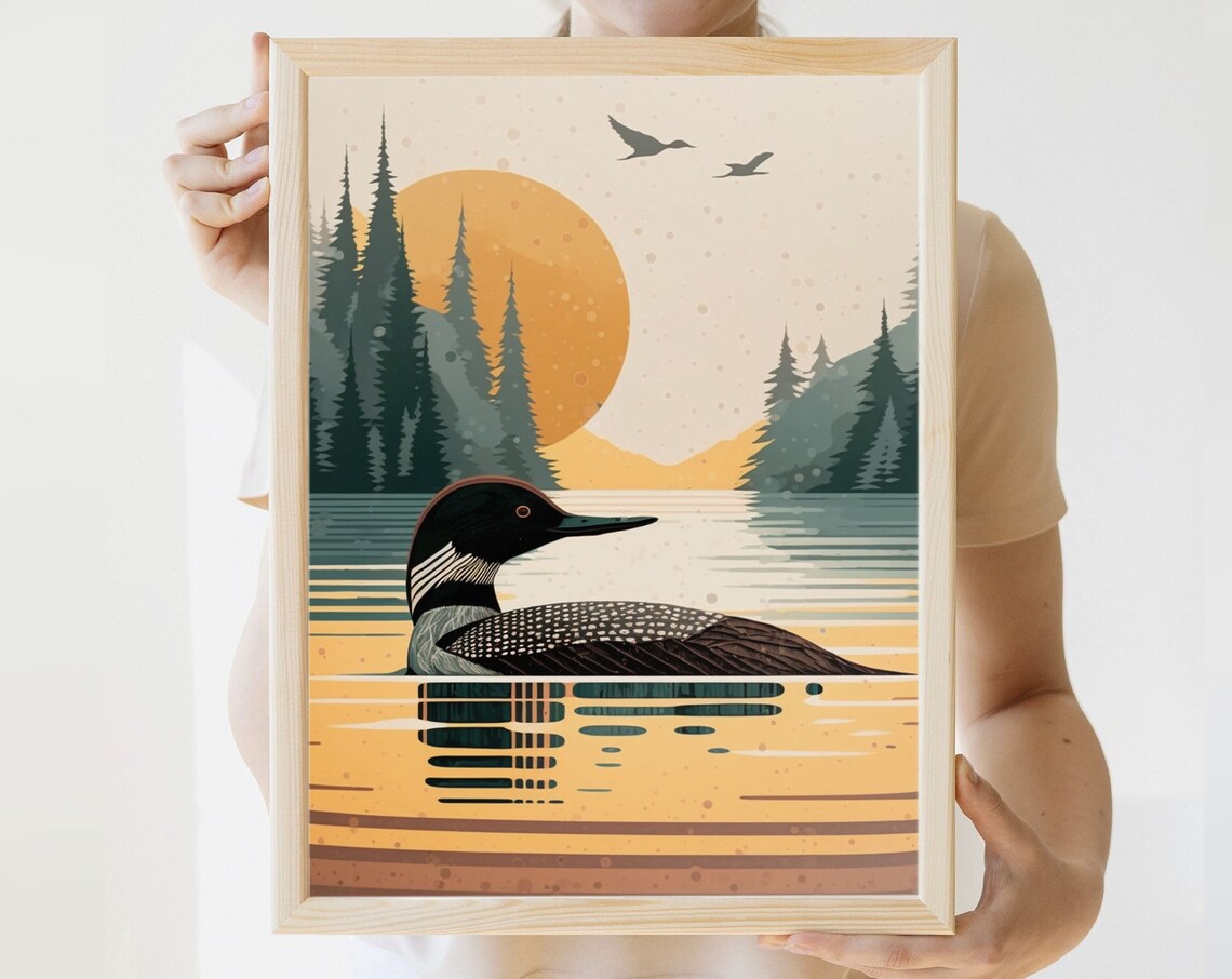 Vintage Loon Print, Minnesota Lake House Travel Poster