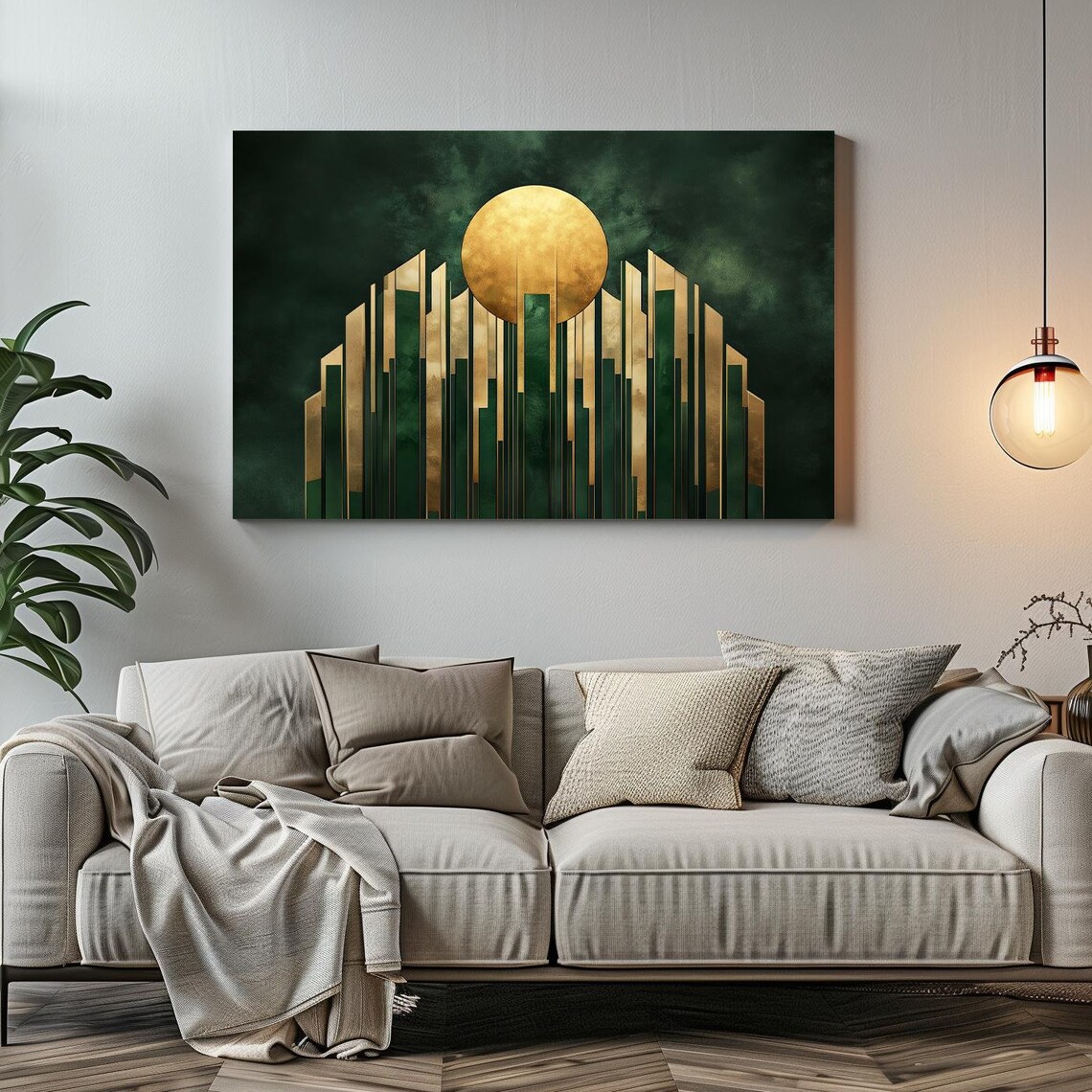 Art Deco 1920s Green and Gold Geometric Print