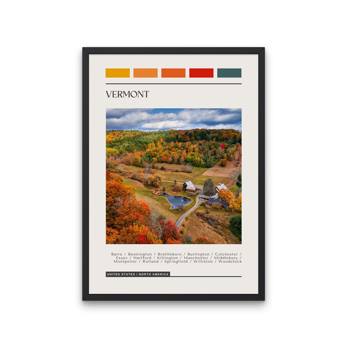 Vermont Fall Foliage Aerial Photo Color Block USA Travel Poster
